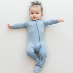 Ribbed Zipper Footie in Slate