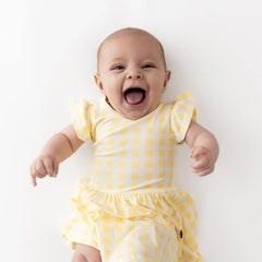 Twirl Bodysuit Dress in Gingham Chamomile