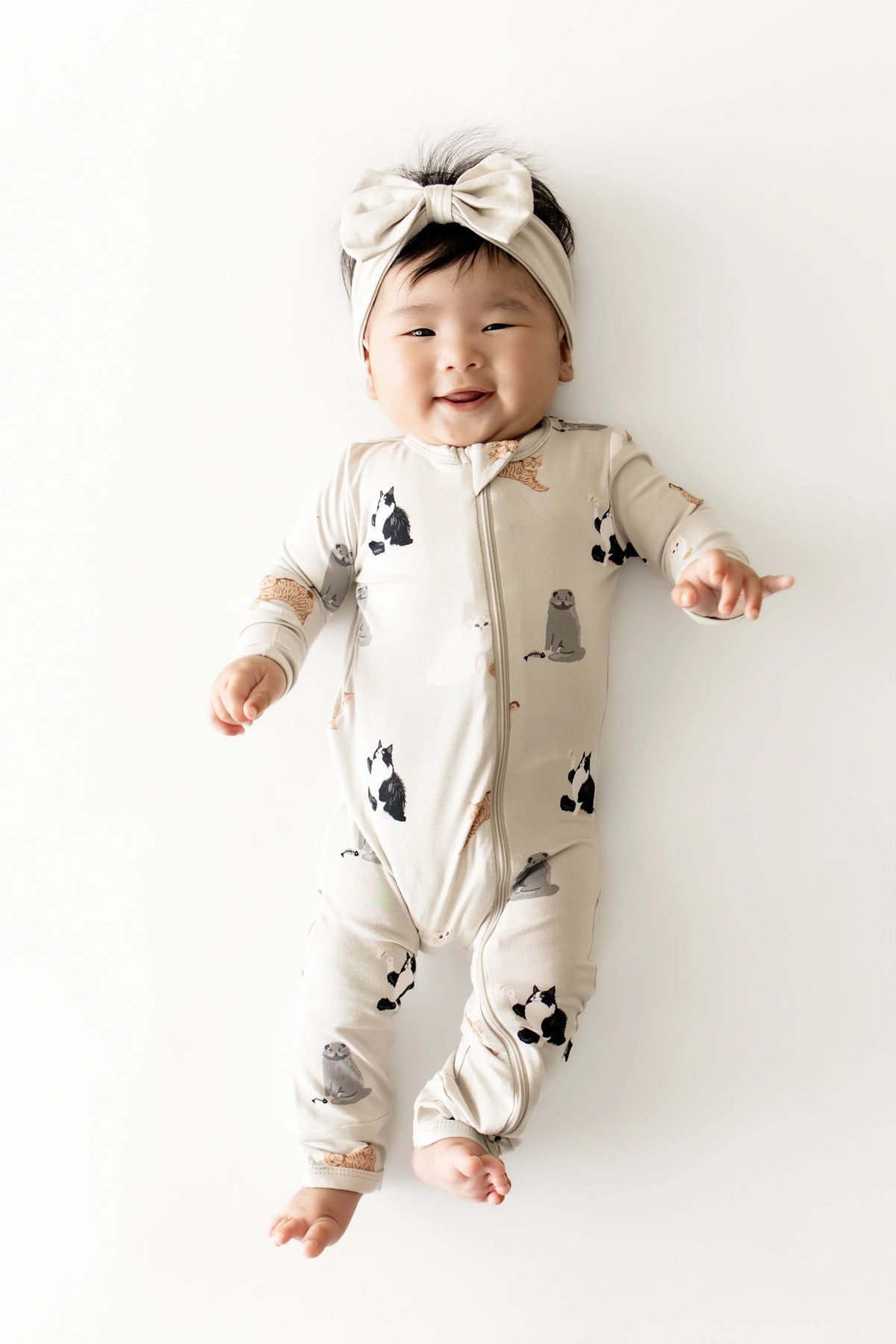Zippered Romper in Fluffy Cat