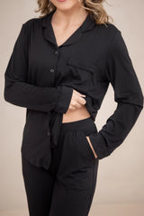 Long-Sleeved Women's Pajama Set in Midnight with Midnight Trim