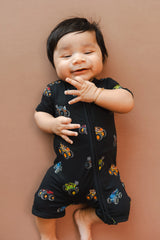 Zipper Shortall Romper in Monster Truck